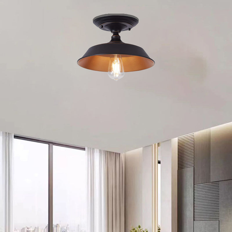 Lustre de plafond semi-encastré à 1 lumière en fer avec finition bronze frotté à l&
