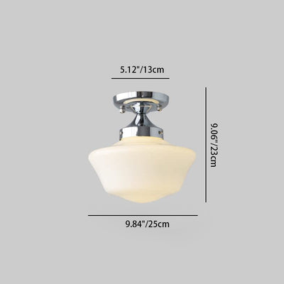 Traditional Vintage Curved Flared Cream Glass Iron 1-Light Semi-Flush Mount Ceiling Light For Bedroom