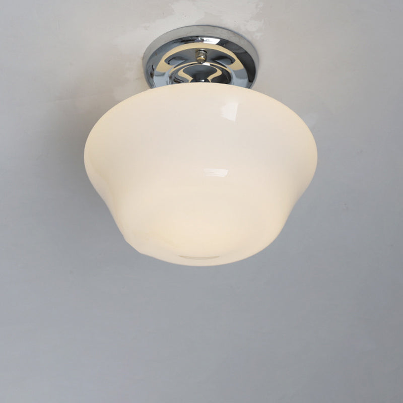 Traditional Vintage Curved Flared Cream Glass Iron 1-Light Semi-Flush Mount Ceiling Light For Bedroom