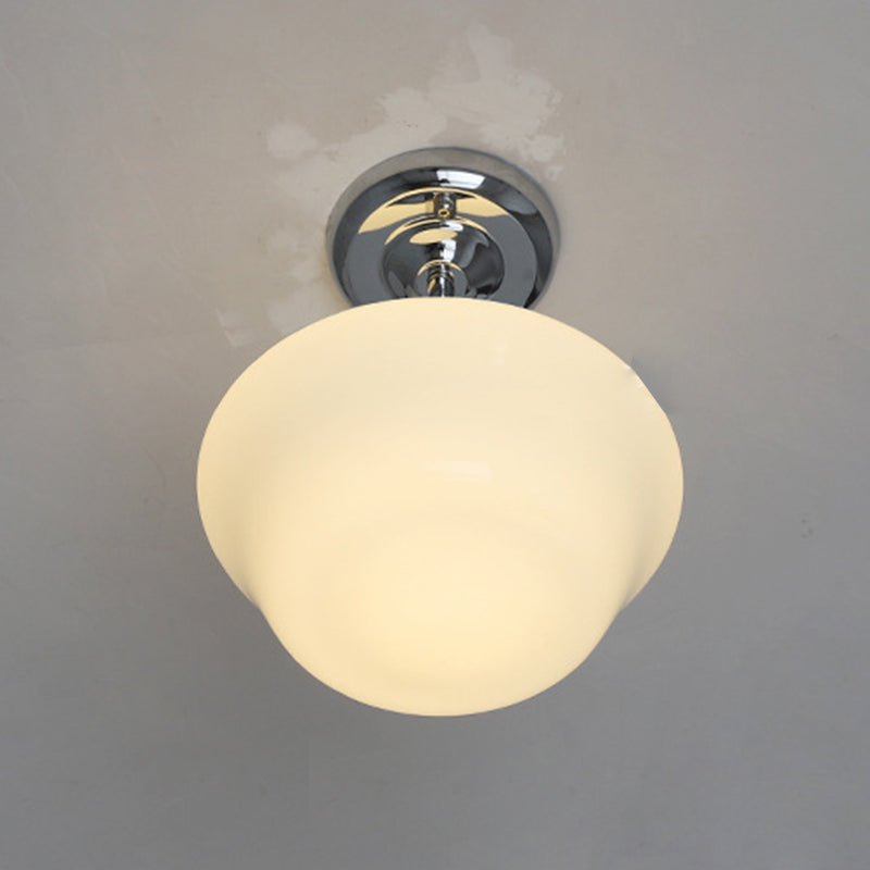 Traditional Vintage Curved Flared Cream Glass Iron 1-Light Semi-Flush Mount Ceiling Light For Bedroom