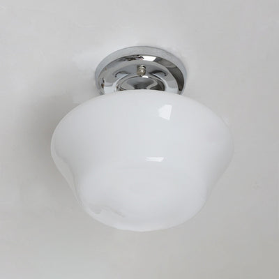 Traditional Vintage Curved Flared Cream Glass Iron 1-Light Semi-Flush Mount Ceiling Light For Bedroom