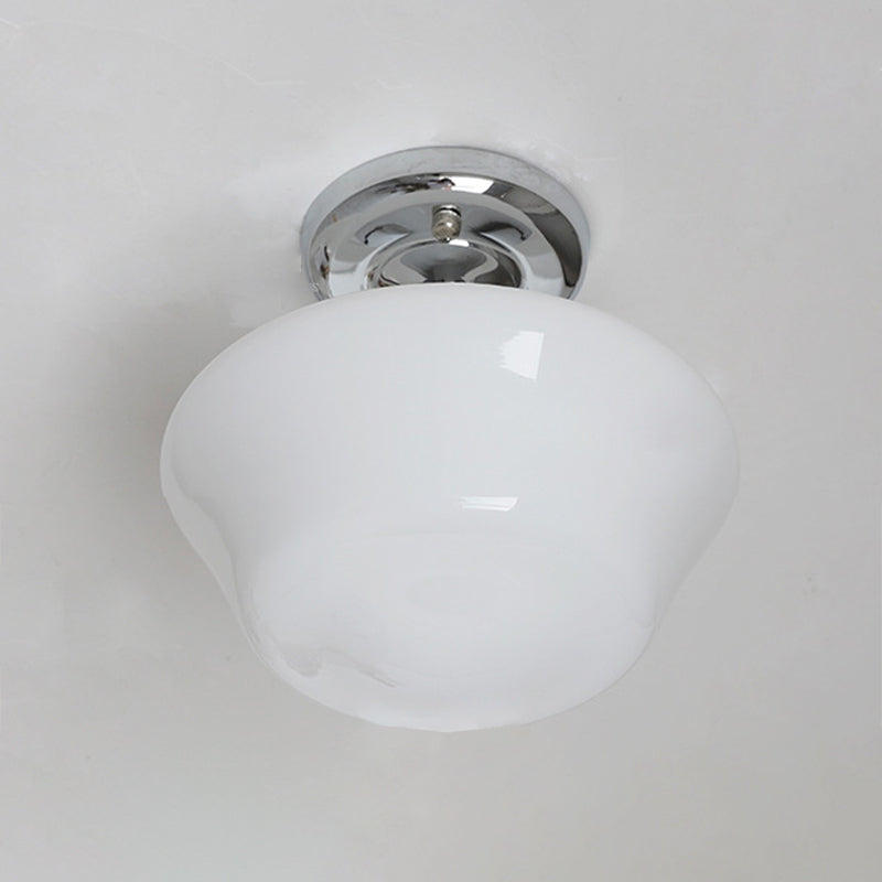 Traditional Vintage Curved Flared Cream Glass Iron 1-Light Semi-Flush Mount Ceiling Light For Bedroom