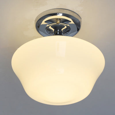 Traditional Vintage Curved Flared Cream Glass Iron 1-Light Semi-Flush Mount Ceiling Light For Bedroom