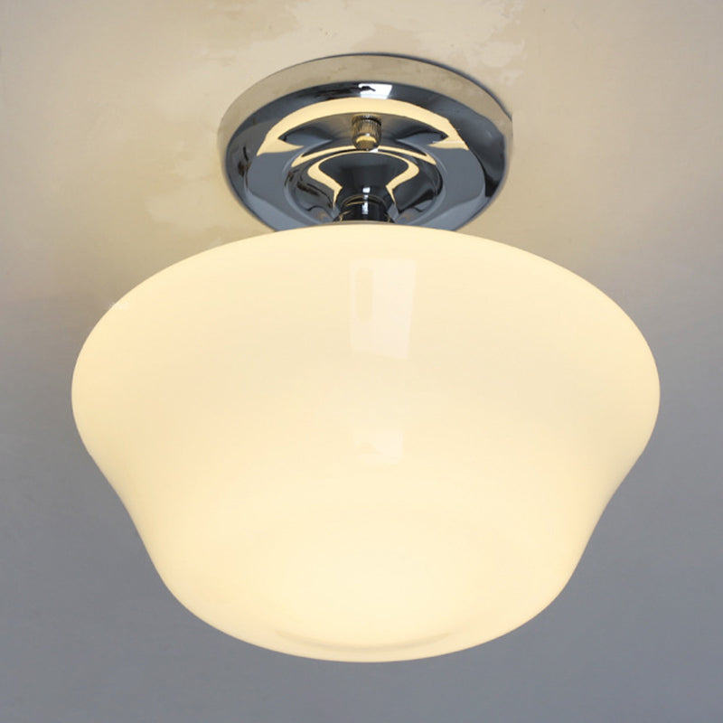 Traditional Vintage Curved Flared Cream Glass Iron 1-Light Semi-Flush Mount Ceiling Light For Bedroom