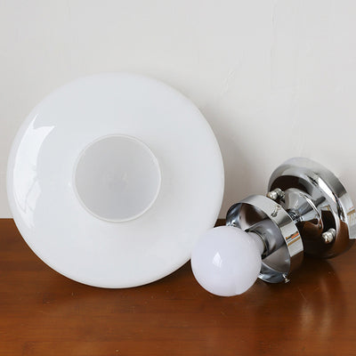 Traditional Vintage Curved Flared Cream Glass Iron 1-Light Semi-Flush Mount Ceiling Light For Bedroom