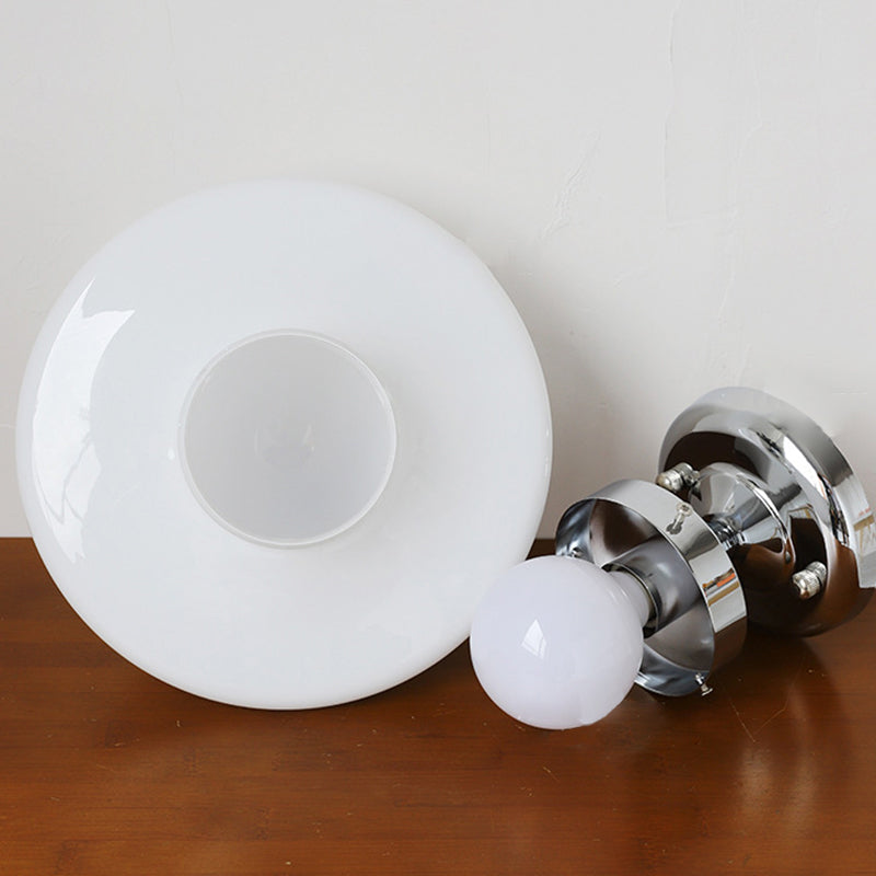 Traditional Vintage Curved Flared Cream Glass Iron 1-Light Semi-Flush Mount Ceiling Light For Bedroom