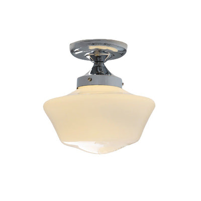 Traditional Vintage Curved Flared Cream Glass Iron 1-Light Semi-Flush Mount Ceiling Light For Bedroom