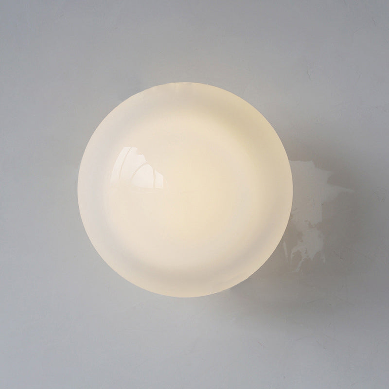 Traditional Vintage Curved Flared Cream Glass Iron 1-Light Semi-Flush Mount Ceiling Light For Bedroom