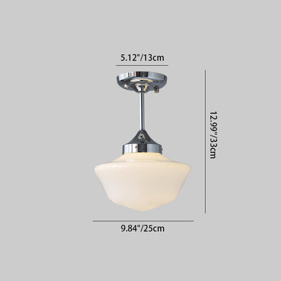 Traditional Vintage Curved Flared Cream Glass Iron 1-Light Semi-Flush Mount Ceiling Light For Bedroom