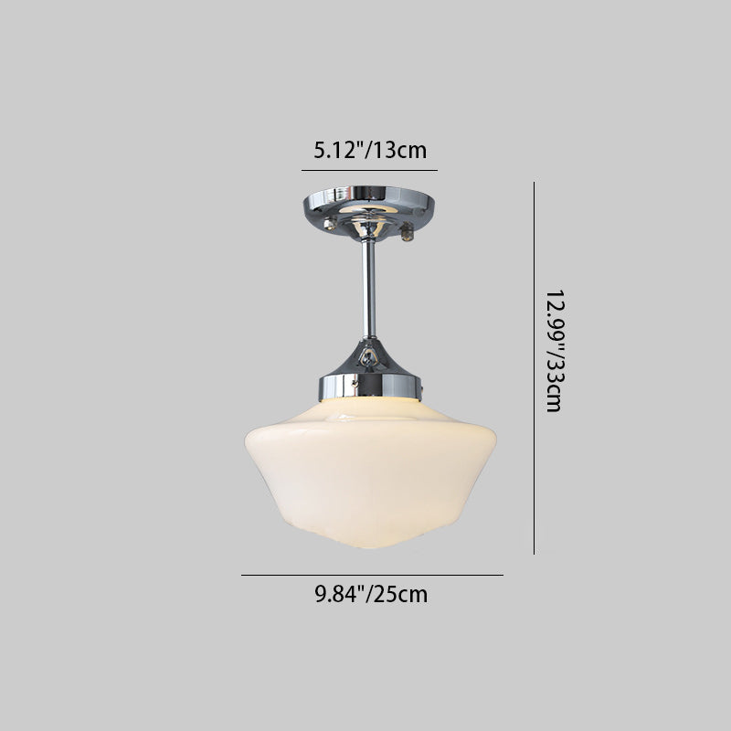 Traditional Vintage Curved Flared Cream Glass Iron 1-Light Semi-Flush Mount Ceiling Light For Bedroom