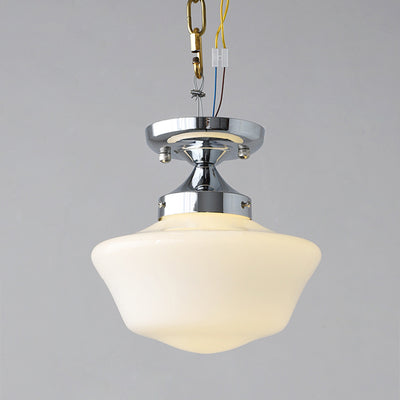 Traditional Vintage Curved Flared Cream Glass Iron 1-Light Semi-Flush Mount Ceiling Light For Bedroom