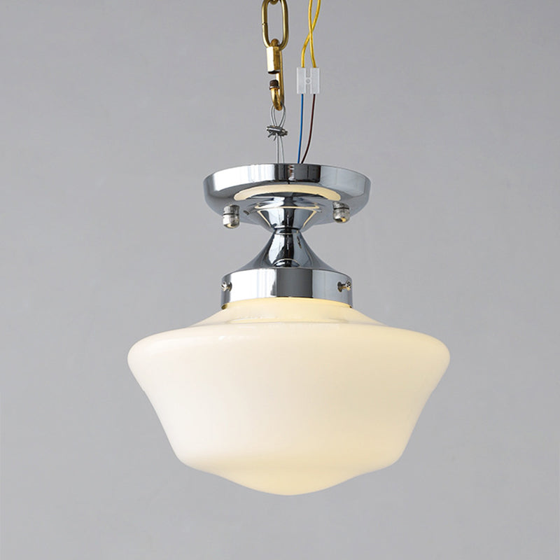 Traditional Vintage Curved Flared Cream Glass Iron 1-Light Semi-Flush Mount Ceiling Light For Bedroom