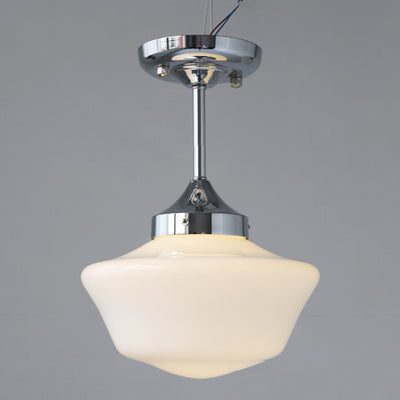 Traditional Vintage Curved Flared Cream Glass Iron 1-Light Semi-Flush Mount Ceiling Light For Bedroom