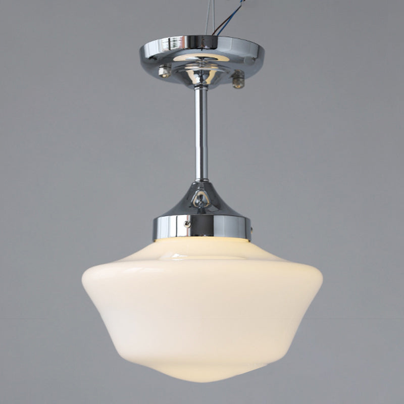 Traditional Vintage Curved Flared Cream Glass Iron 1-Light Semi-Flush Mount Ceiling Light For Bedroom