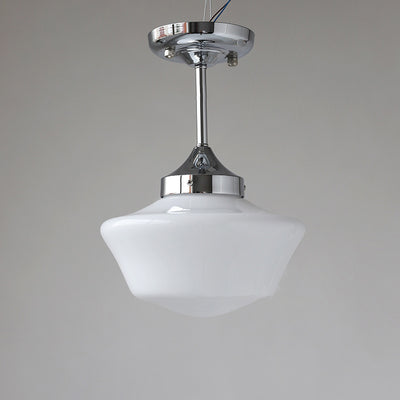 Traditional Vintage Curved Flared Cream Glass Iron 1-Light Semi-Flush Mount Ceiling Light For Bedroom