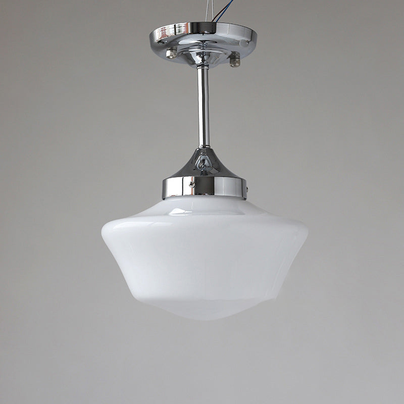 Traditional Vintage Curved Flared Cream Glass Iron 1-Light Semi-Flush Mount Ceiling Light For Bedroom