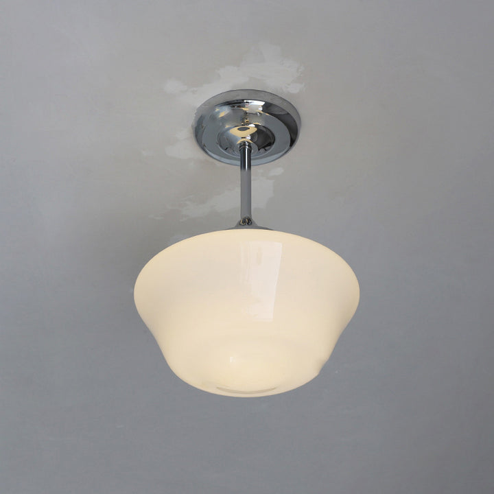 Traditional Vintage Curved Flared Cream Glass Iron 1-Light Semi-Flush Mount Ceiling Light For Bedroom