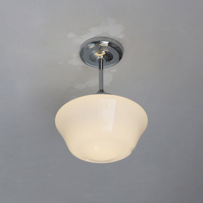 Traditional Vintage Curved Flared Cream Glass Iron 1-Light Semi-Flush Mount Ceiling Light For Bedroom