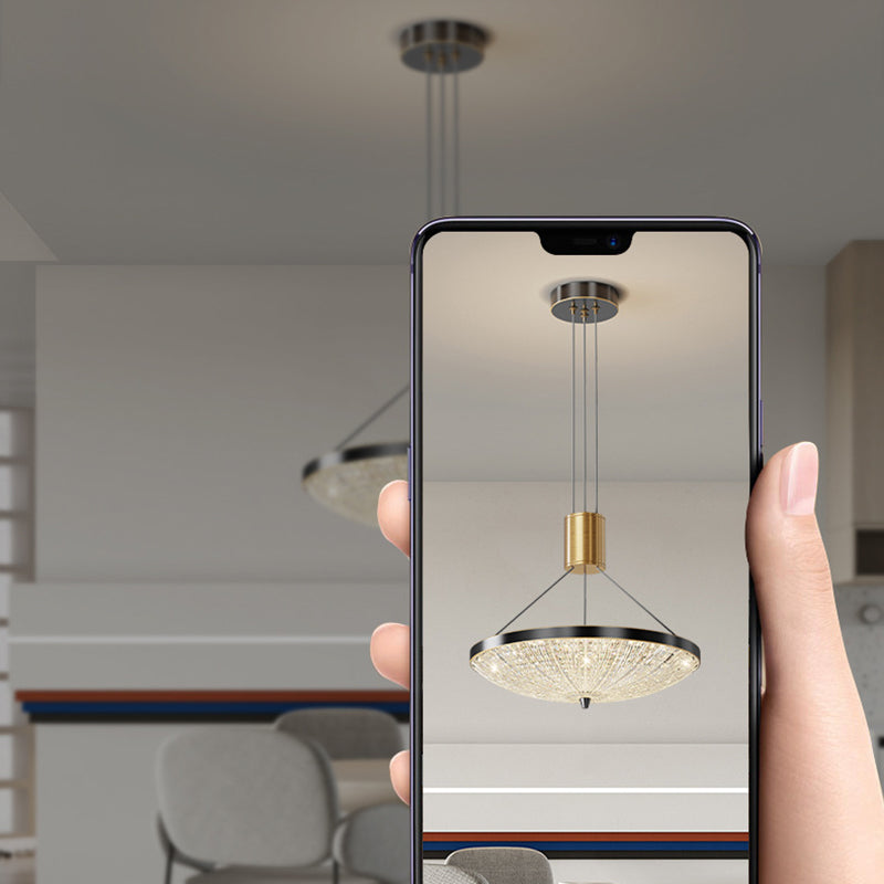 Moderne Luxus Runde Messing Acryl LED Pendelleuchte für Schlafzimmer 