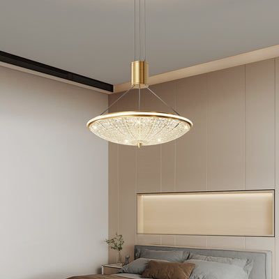 Moderne Luxus Runde Messing Acryl LED Pendelleuchte für Schlafzimmer 