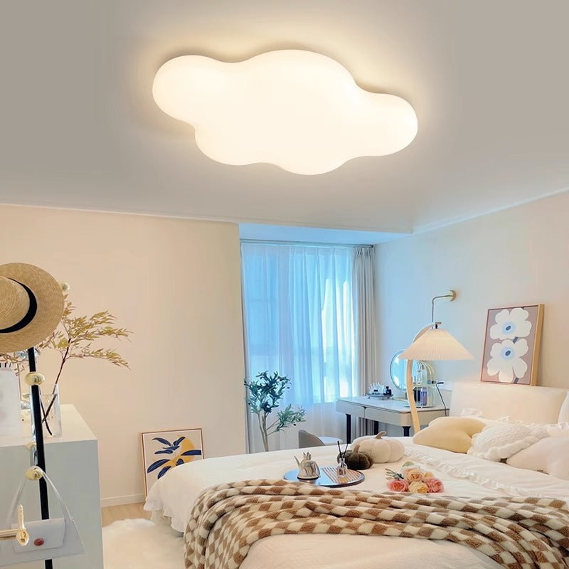 Modern Minimalist Cream Cloud Iron PE LED Flush Mount Ceiling Light For Bedroom
