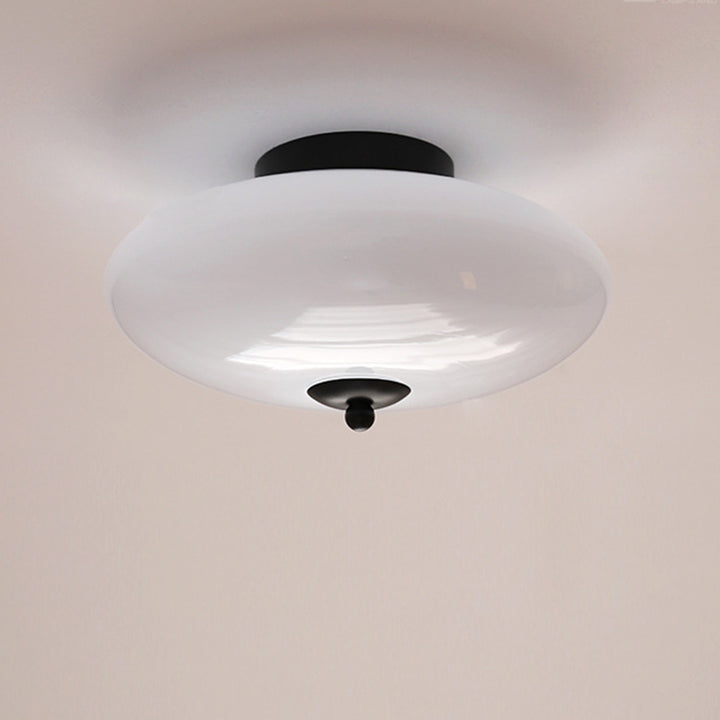 Moderne Art-Deco-Trommel-Opal-Eisen-Glas-LED-Halbeinbau-Deckenleuchte für das Schlafzimmer 