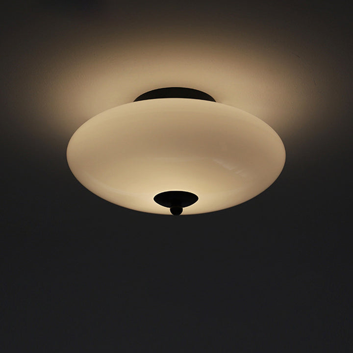 Moderne Art-Deco-Trommel-Opal-Eisen-Glas-LED-Halbeinbau-Deckenleuchte für das Schlafzimmer 