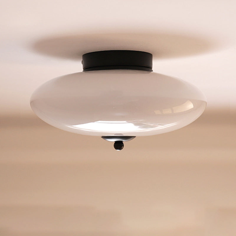 Moderne Art-Deco-Trommel-Opal-Eisen-Glas-LED-Halbeinbau-Deckenleuchte für das Schlafzimmer 