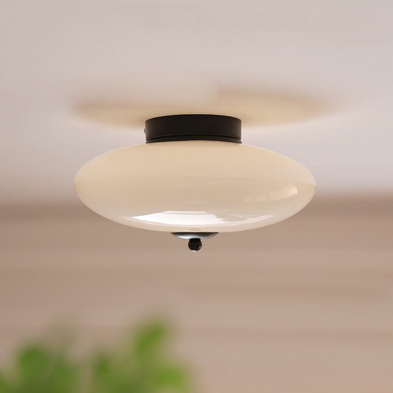 Moderne Art-Deco-Trommel-Opal-Eisen-Glas-LED-Halbeinbau-Deckenleuchte für das Schlafzimmer 