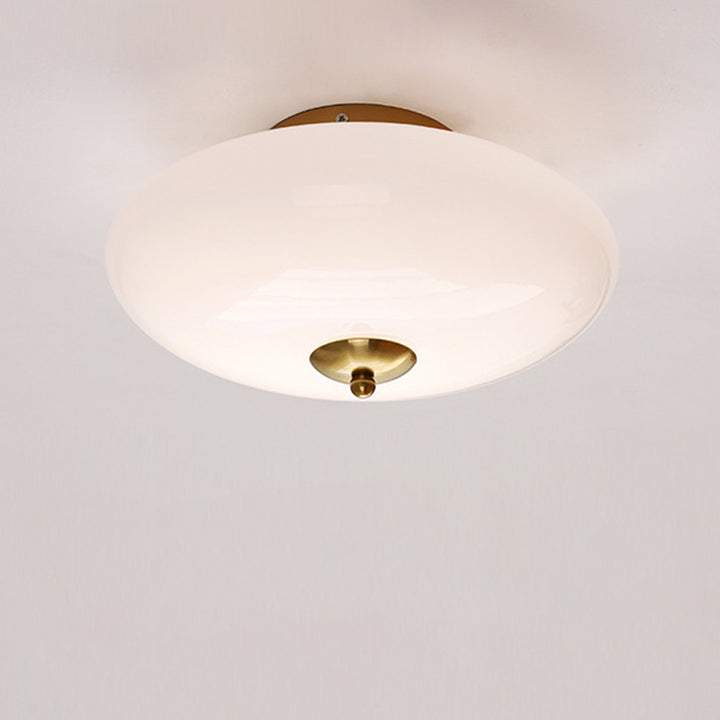 Moderne Art-Deco-Trommel-Opal-Eisen-Glas-LED-Halbeinbau-Deckenleuchte für das Schlafzimmer 