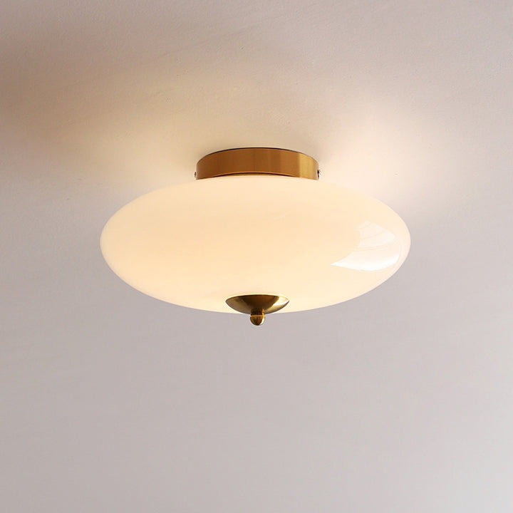 Moderne Art-Deco-Trommel-Opal-Eisen-Glas-LED-Halbeinbau-Deckenleuchte für das Schlafzimmer 