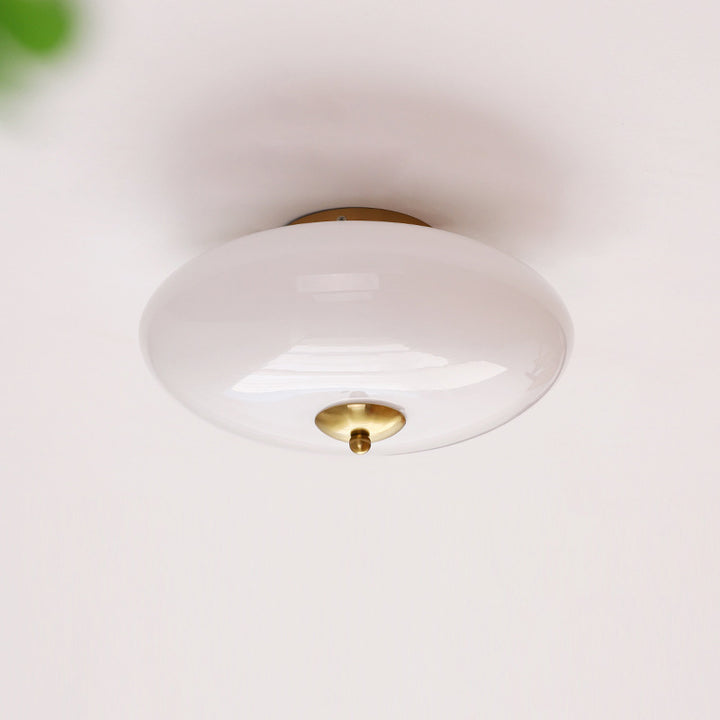 Moderne Art-Deco-Trommel-Opal-Eisen-Glas-LED-Halbeinbau-Deckenleuchte für das Schlafzimmer 