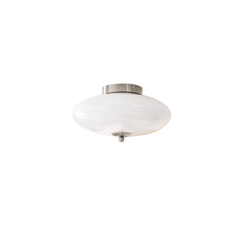 Moderne Art-Deco-Trommel-Opal-Eisen-Glas-LED-Halbeinbau-Deckenleuchte für das Schlafzimmer 