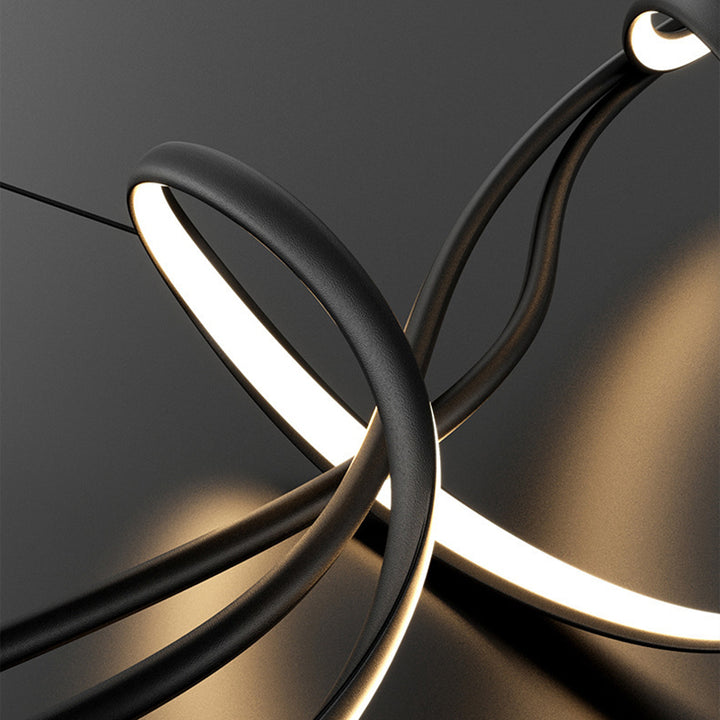 Lustres LED en silicone avec bande linéaire en fer minimaliste moderne et chaton de saule pour salle à manger 