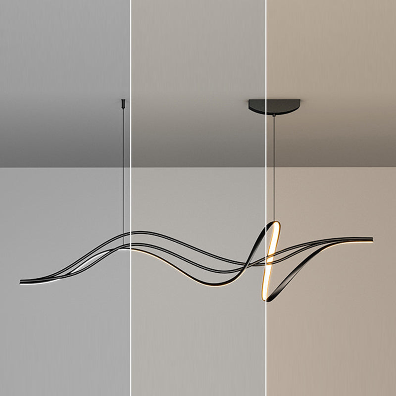 Lustres LED en silicone avec bande linéaire en fer minimaliste moderne et chaton de saule pour salle à manger 