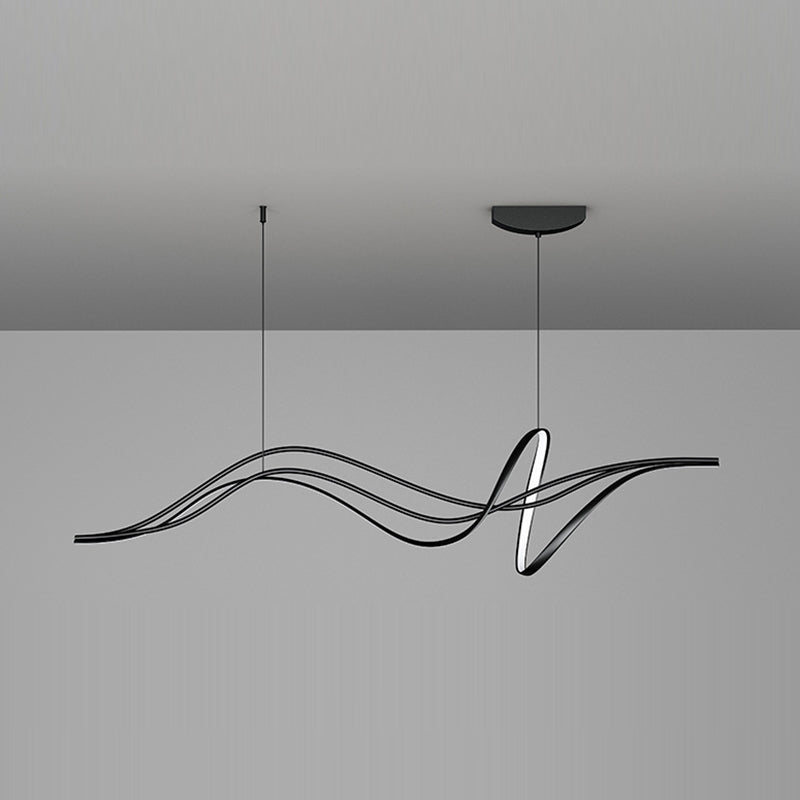Lustres LED en silicone avec bande linéaire en fer minimaliste moderne et chaton de saule pour salle à manger 