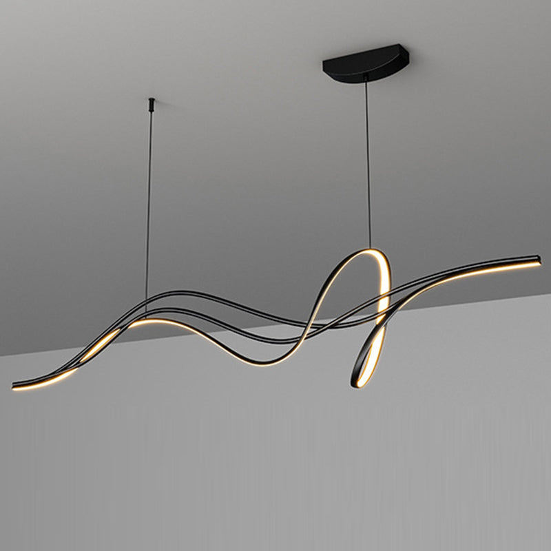 Lustres LED en silicone avec bande linéaire en fer minimaliste moderne et chaton de saule pour salle à manger 