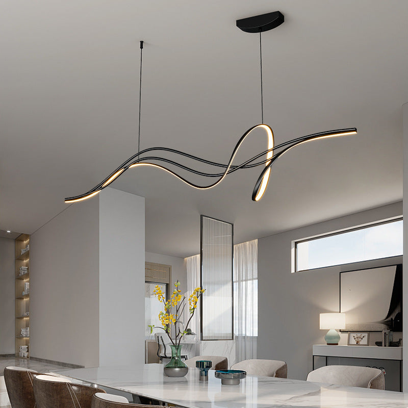 Lustres LED en silicone avec bande linéaire en fer minimaliste moderne et chaton de saule pour salle à manger 