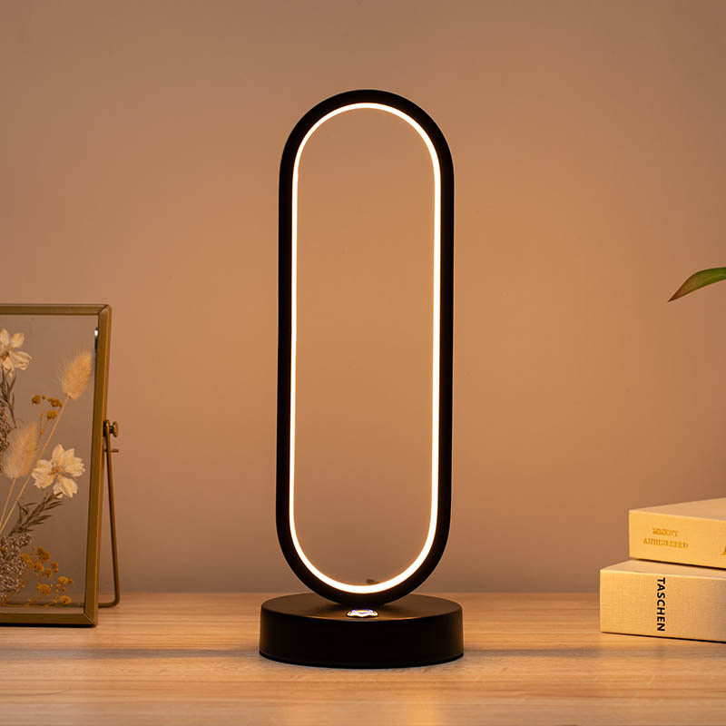 Modern Minimalist Ellipse S Shape Iron Aluminum Silicone LED Table Lamp For Bedroom