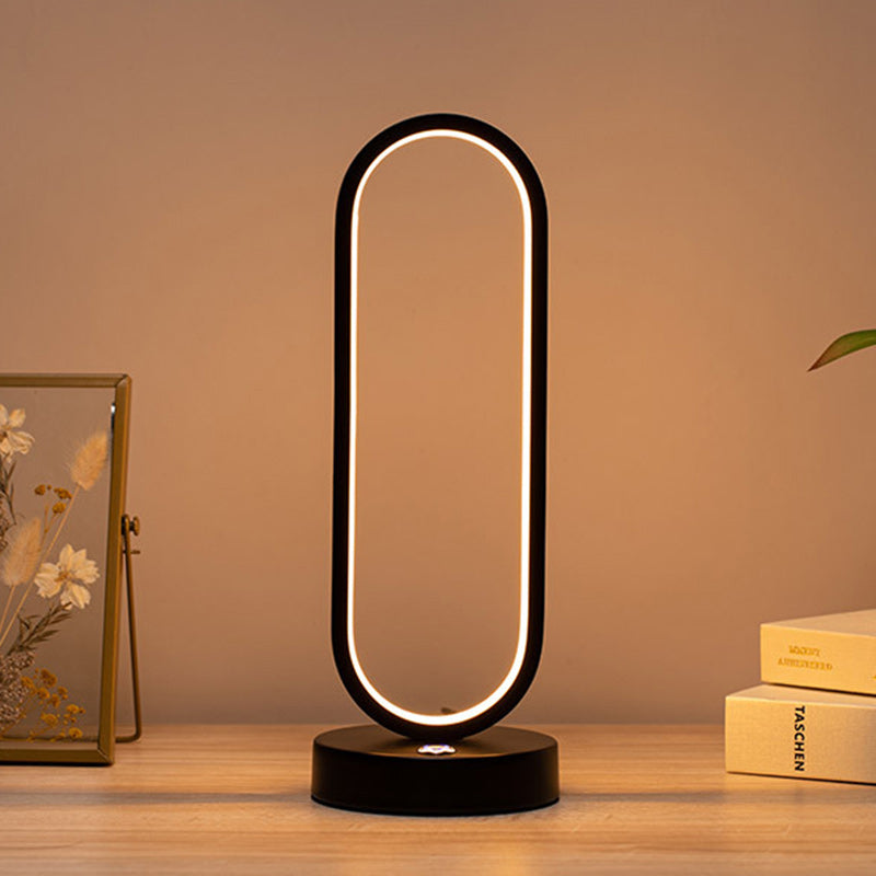 Modern Minimalist Ellipse S Shape Iron Aluminum Silicone LED Table Lamp For Bedroom