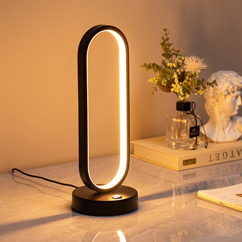 Modern Minimalist Ellipse S Shape Iron Aluminum Silicone LED Table Lamp For Bedroom