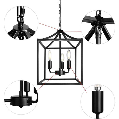 Zeitgenössische industrielle quadratische Rahmen Eisen 3-Licht Pendelleuchte für Esszimmer 