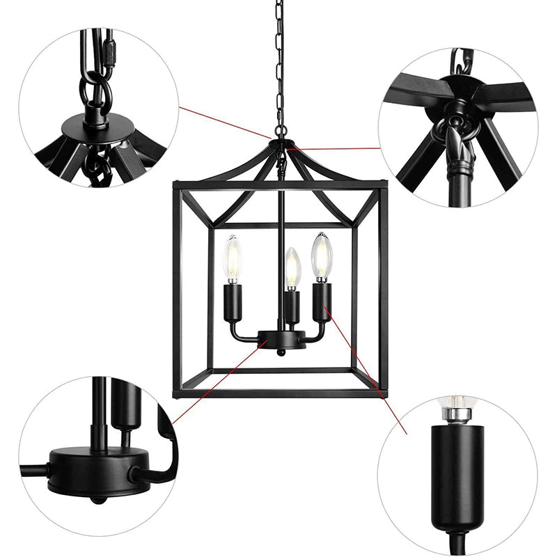 Zeitgenössische industrielle quadratische Rahmen Eisen 3-Licht Pendelleuchte für Esszimmer 