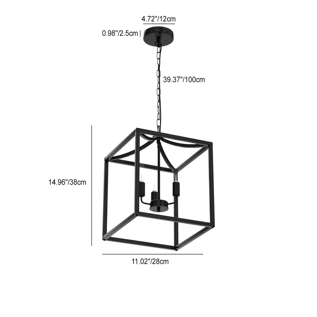 Zeitgenössische industrielle quadratische Rahmen Eisen 3-Licht Pendelleuchte für Esszimmer 