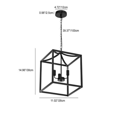 Zeitgenössische industrielle quadratische Rahmen Eisen 3-Licht Pendelleuchte für Esszimmer 