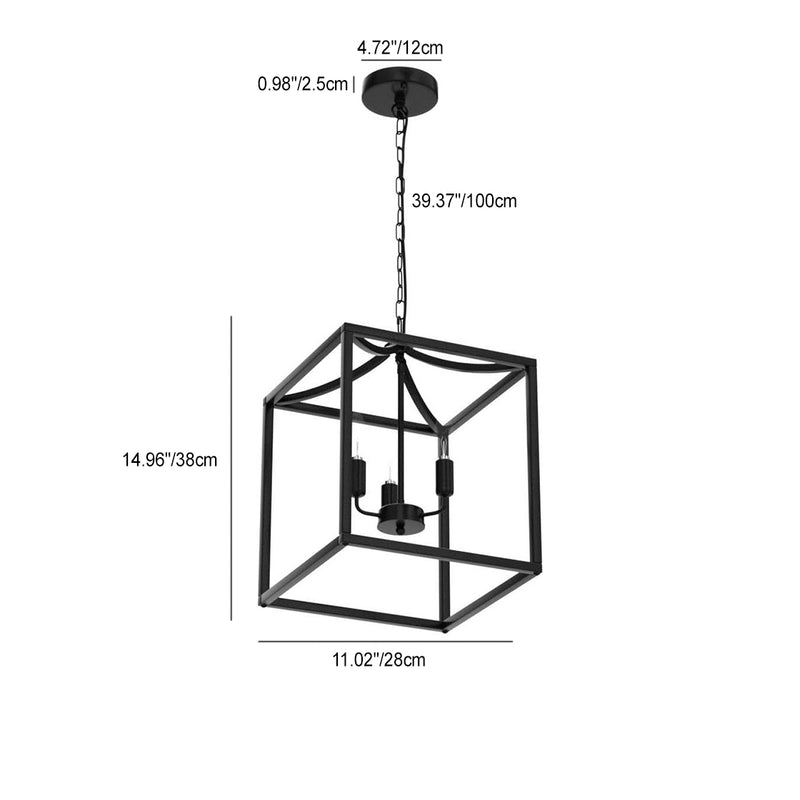 Zeitgenössische industrielle quadratische Rahmen Eisen 3-Licht Pendelleuchte für Esszimmer 