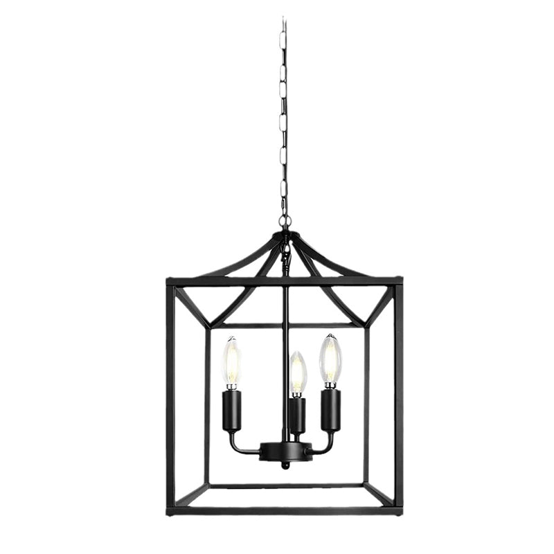 Zeitgenössische industrielle quadratische Rahmen Eisen 3-Licht Pendelleuchte für Esszimmer 
