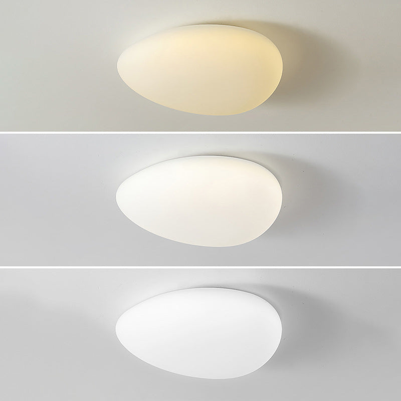 Modern Minimalist Pebble Shape Hardware PE LED Flush Mount Ceiling Light For Bedroom