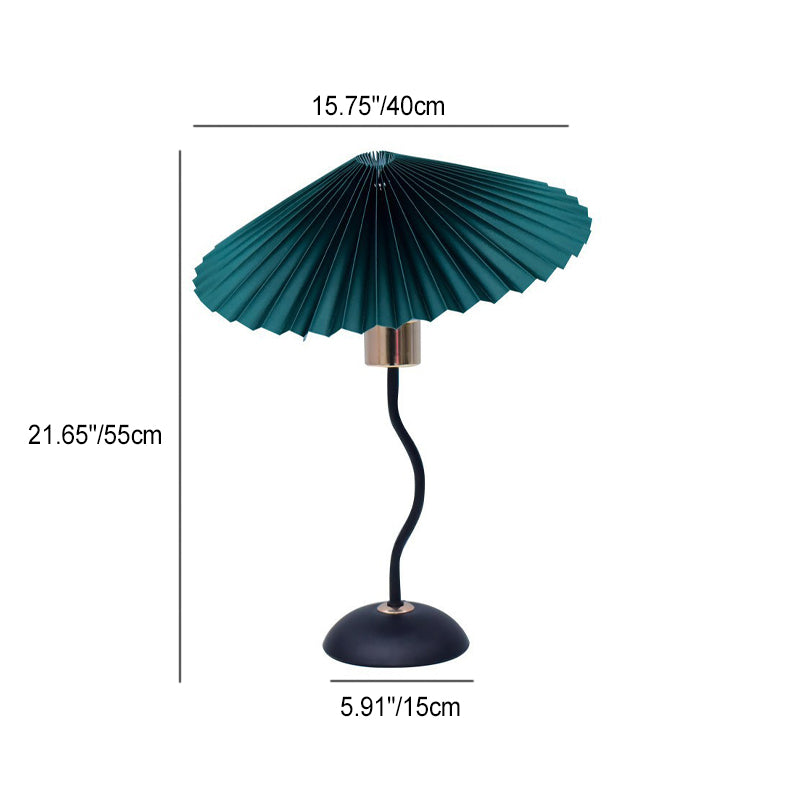 Lampe de table contemporaine nordique en lin plissé PVC en forme de parapluie courbe en fer avec 1 lumière pour salon 