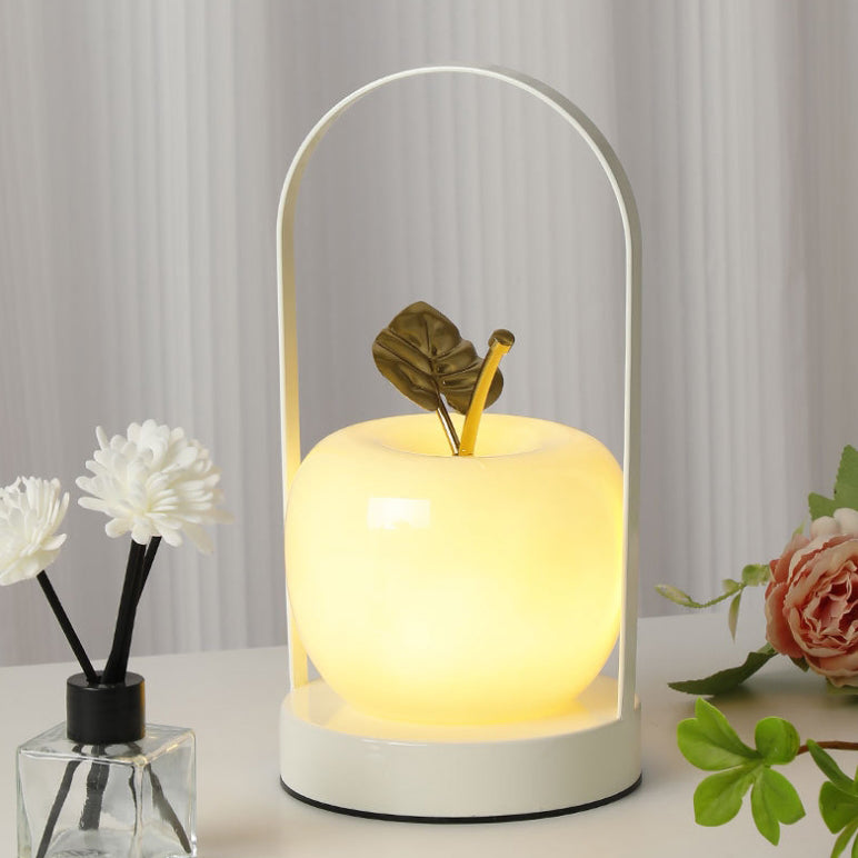 Lámpara de mesa LED de manzana de vidrio de hierro portátil USB creativa contemporánea luz nocturna para dormitorio 